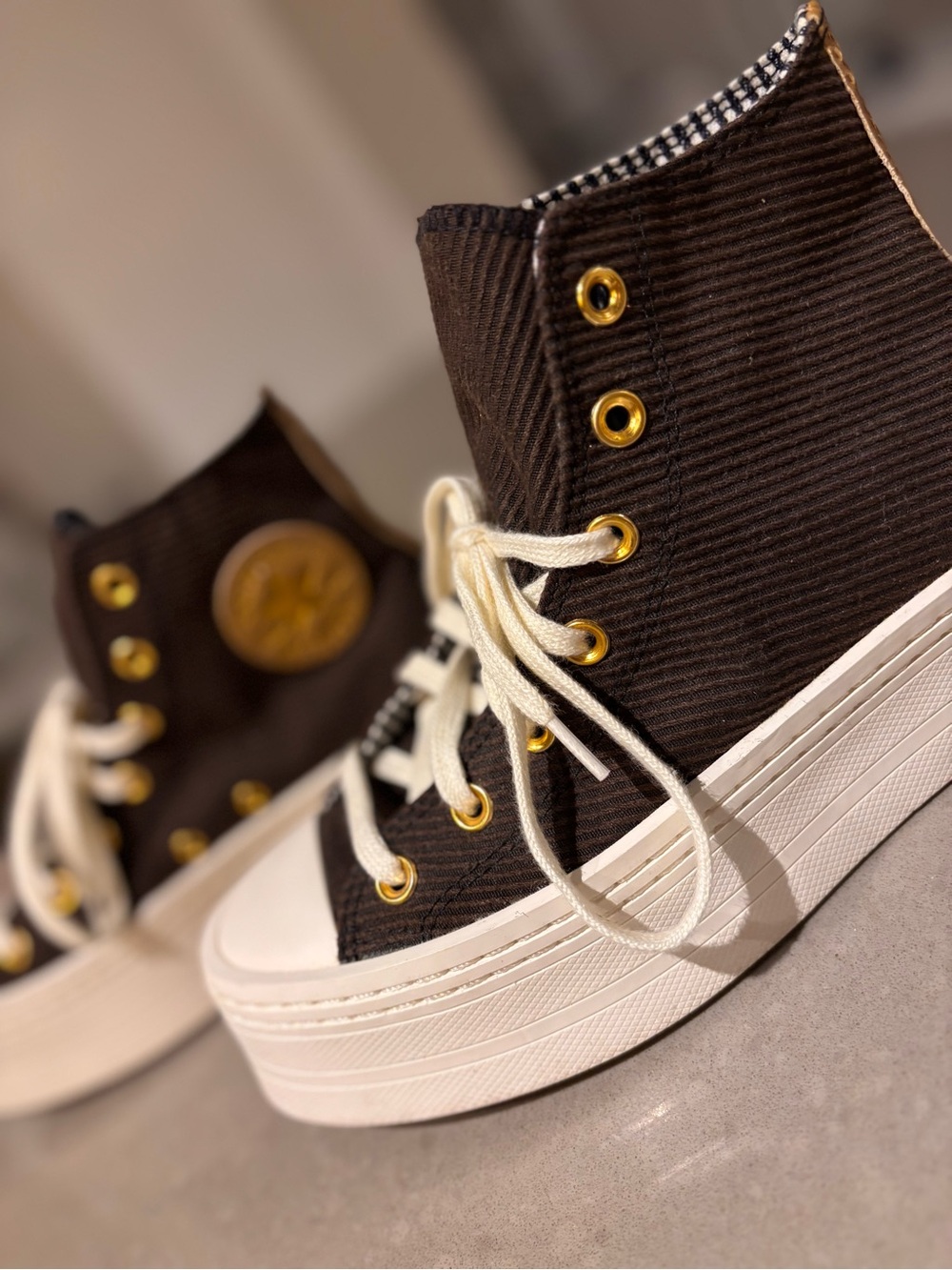 Converse Platform High-Top Sneakers in Brown and Cream - Picture 6 of 12